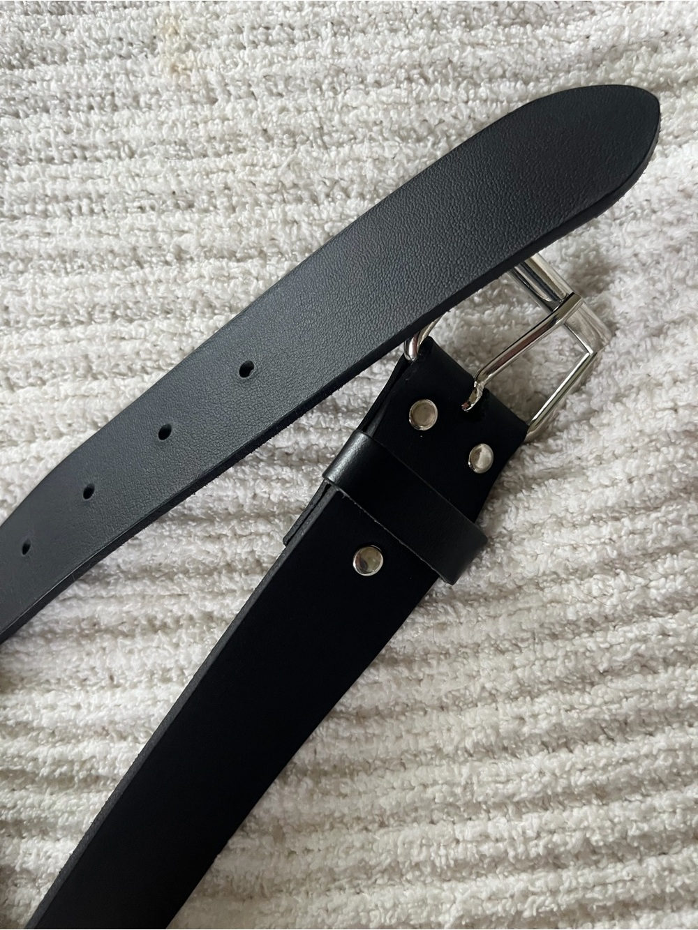 H&M Black Leather Belt with Silver-Tone Buckle